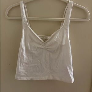 American Eagle Outfitters White Ruched Tank with Wide Straps